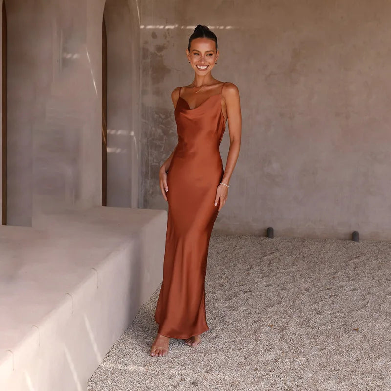 Women's Spaghetti Strap Draped Maxi Dress