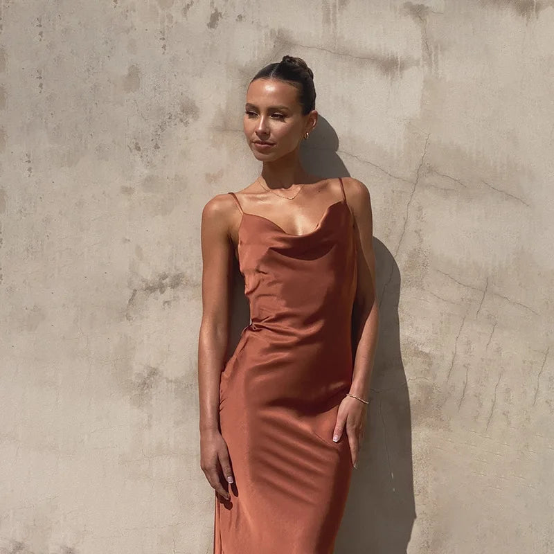 Women's Spaghetti Strap Draped Maxi Dress