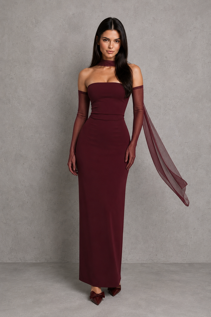 Women’s Strapless Maxi Dress with Column Skirt for Evening & Formal Wear