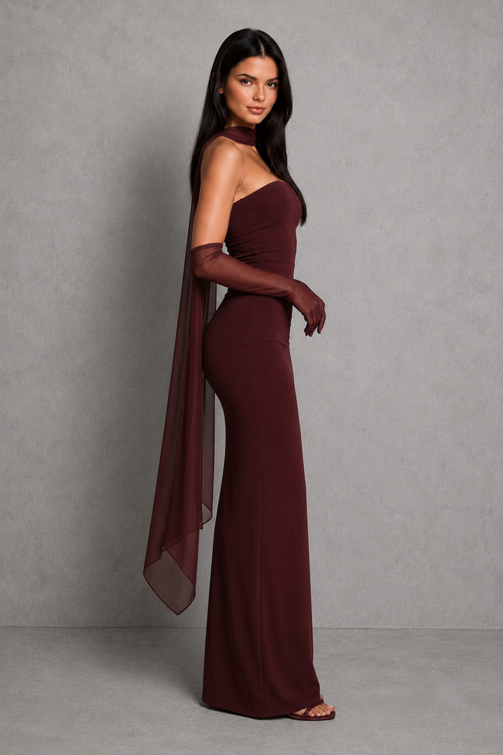 Women’s Strapless Maxi Dress with Column Skirt for Evening & Formal Wear