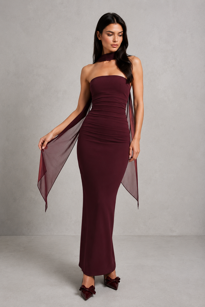 Women’s Strapless Maxi Dress with Column Skirt for Evening & Formal Wear