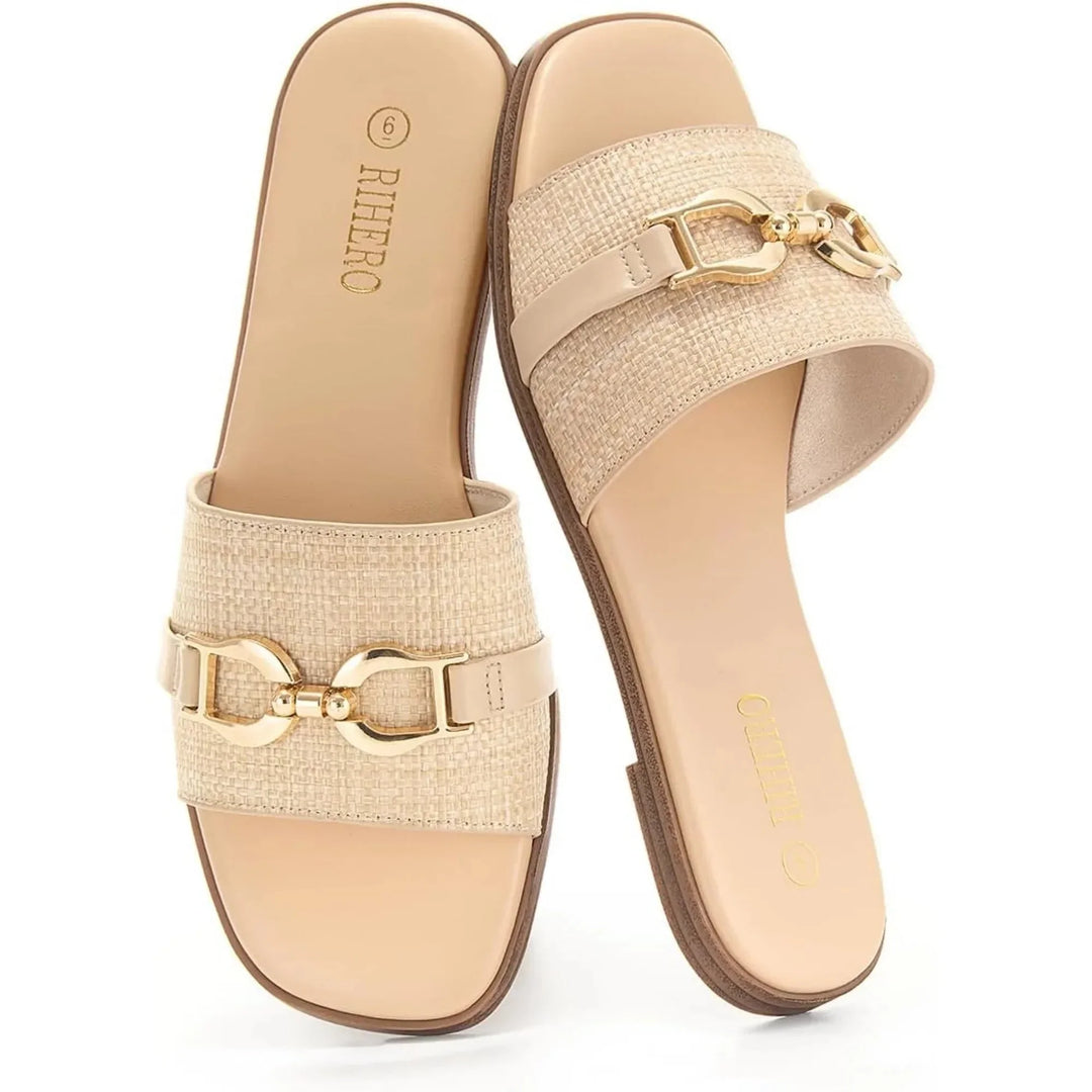 Women's Woven Slide Sandals with Elegant Buckle Accent