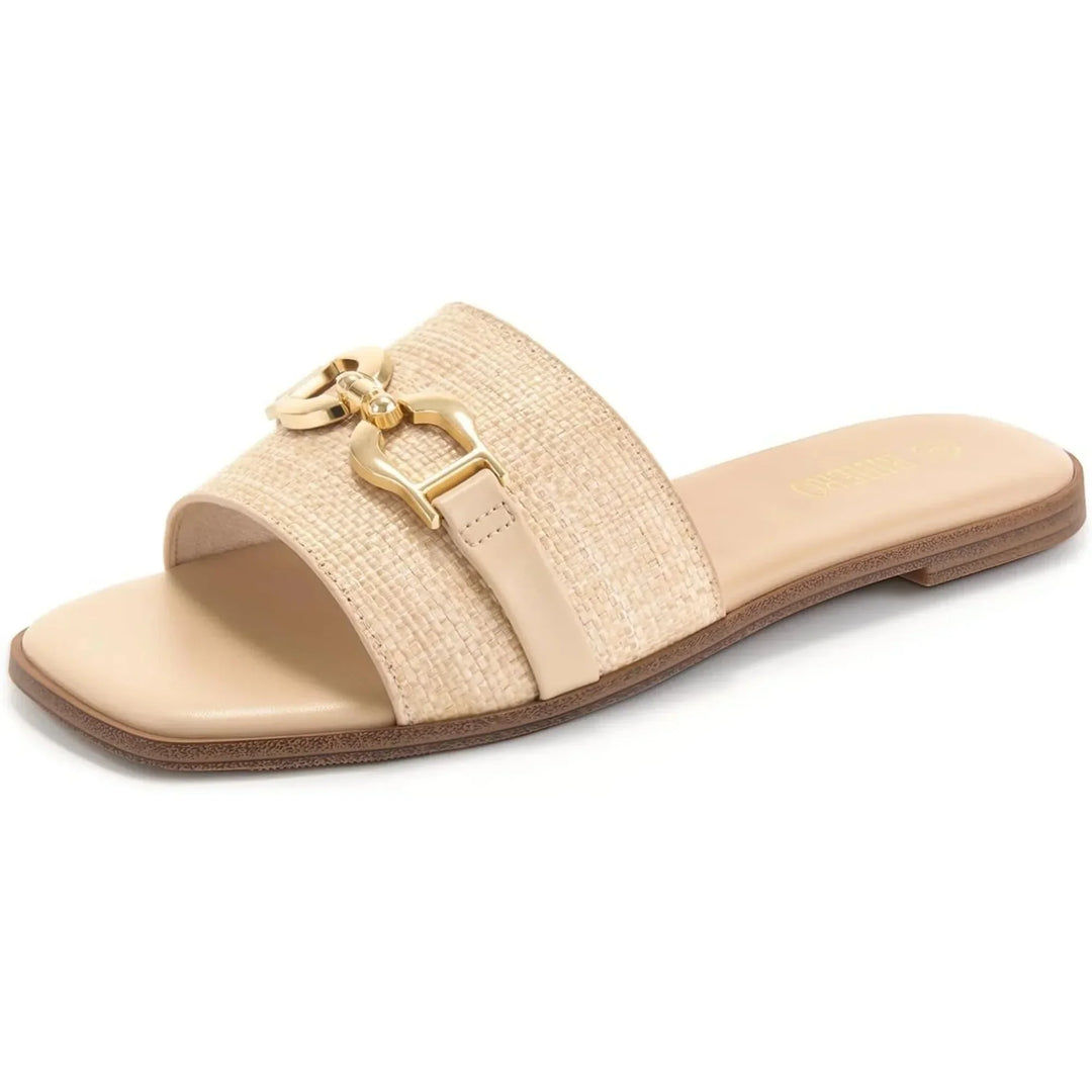 Women's Woven Slide Sandals with Elegant Buckle Accent