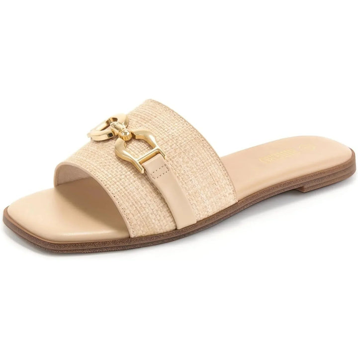 Women's Woven Slide Sandals with Elegant Buckle Accent
