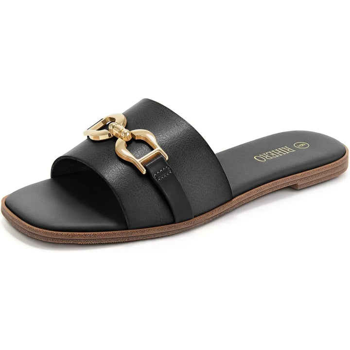Women's Woven Slide Sandals with Elegant Buckle Accent