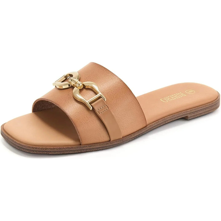 Women's Woven Slide Sandals with Elegant Buckle Accent
