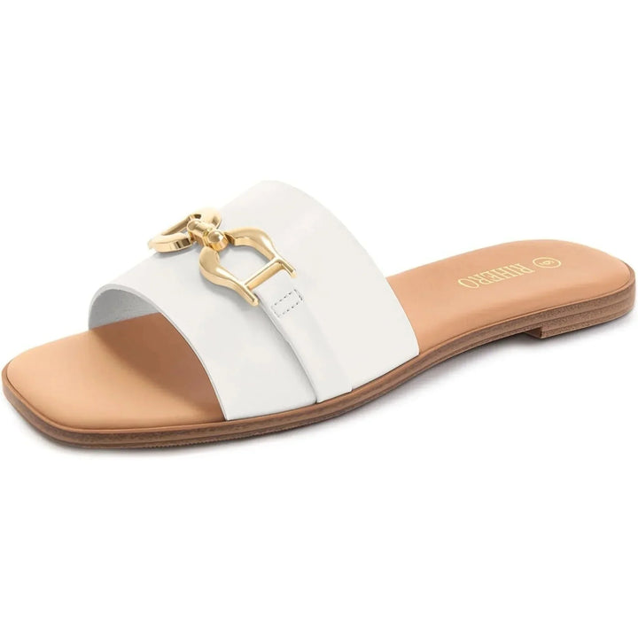 Women's Woven Slide Sandals with Elegant Buckle Accent