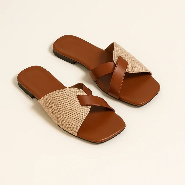Women's Square Toe Criss-Cross Strap Slides