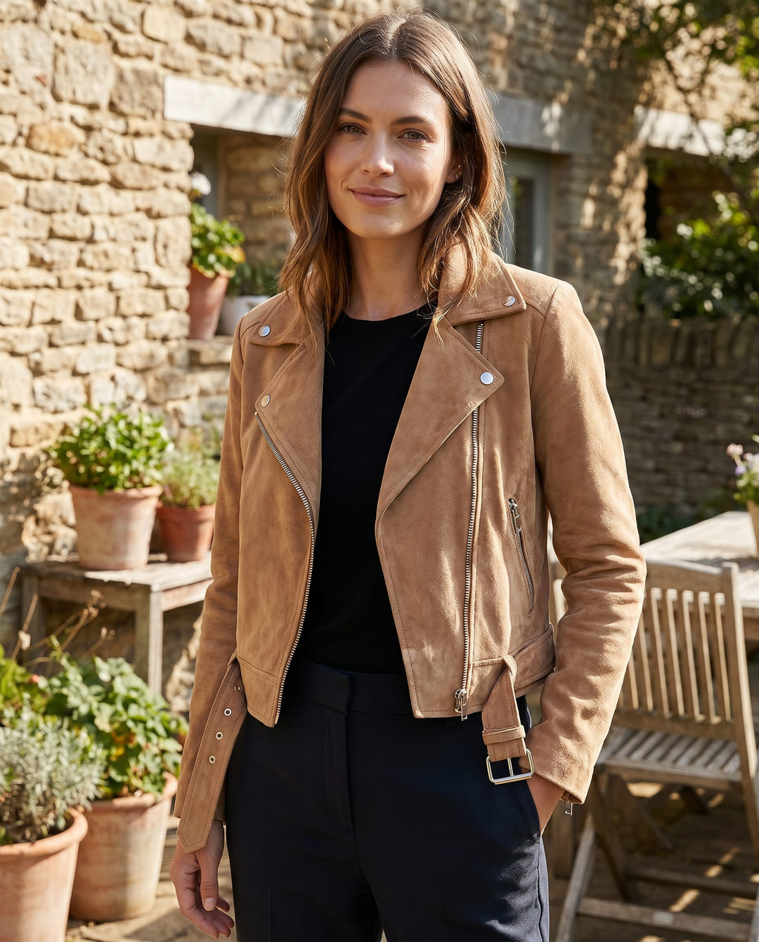 Ladies Biker Jacket Suede Slim Fit – Short Length