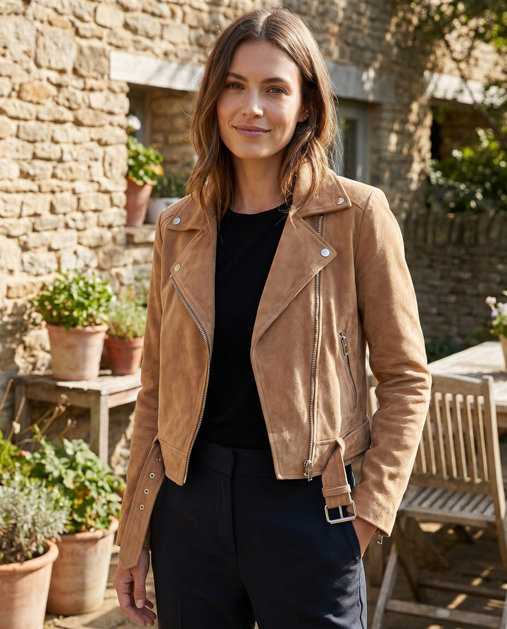 Ladies Biker Jacket Suede Slim Fit – Short Length