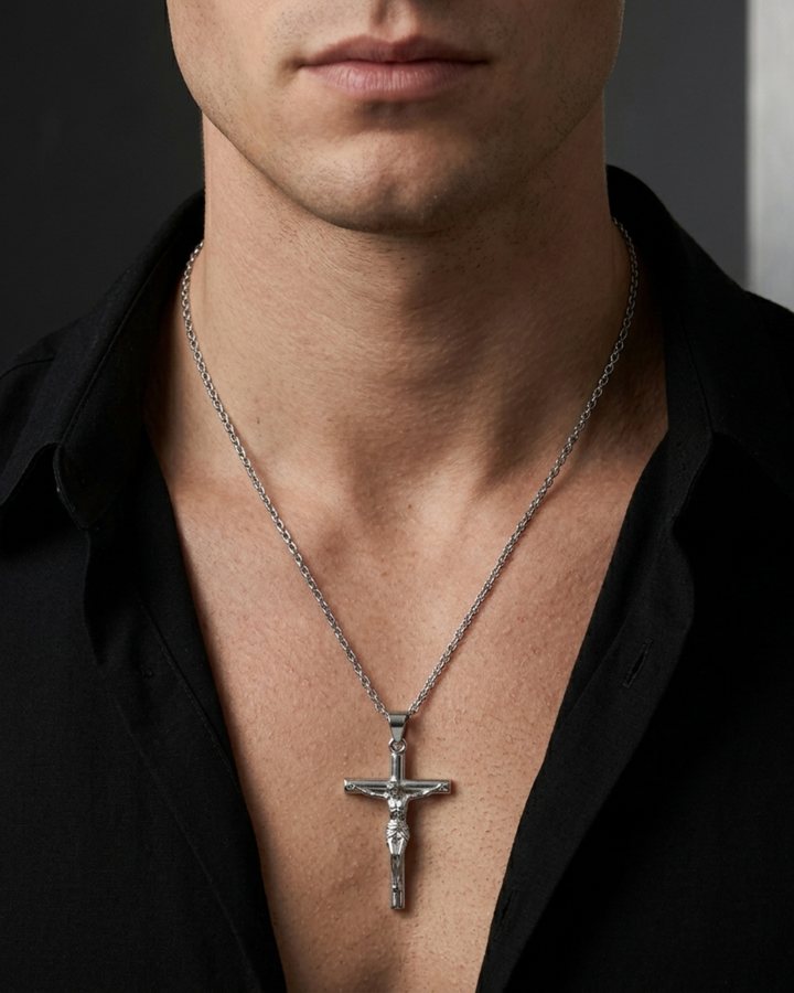 Crucifix Pendant Stainless Steel Chain For Men
