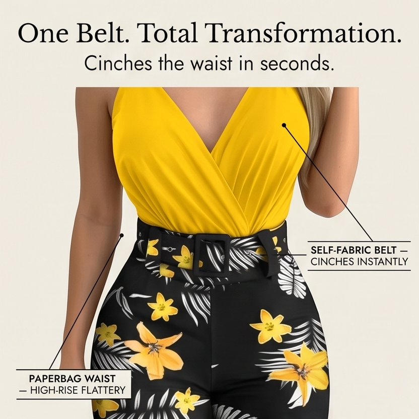 Elena Harper™  |  Women's Wrap V-Neck Summer Set with Floral Shorts