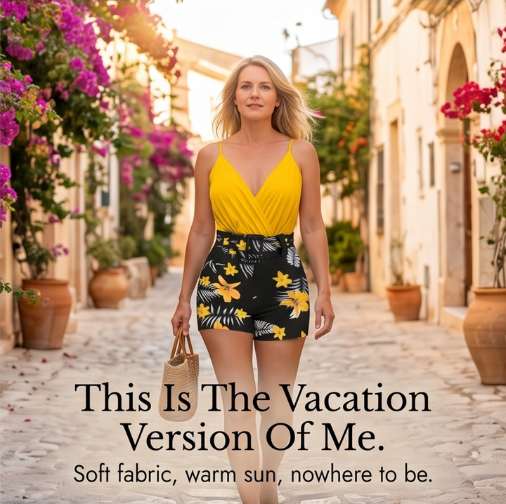 Elena Harper™  |  Women's Wrap V-Neck Summer Set with Floral Shorts