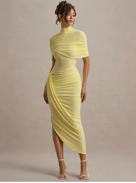 Taylor Asymmetric Twisted Cape Maxi Dress - Elena Harper