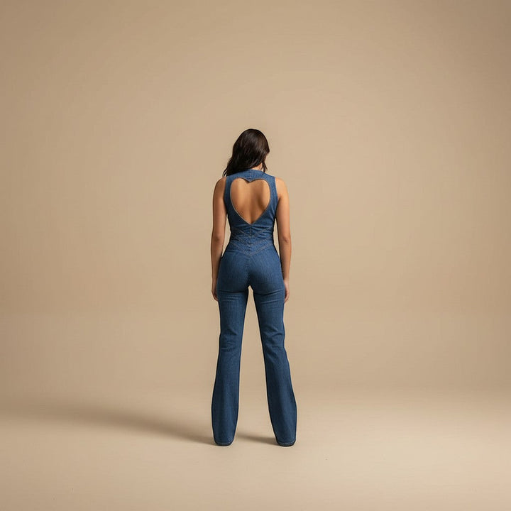 Women's Plunge Neck Flared Jumpsuit - Halter Style