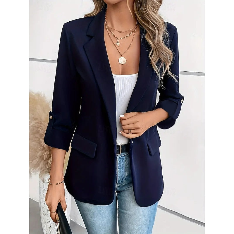 Elegant Women's Blazer with Rolled Sleeves for a Casual Look