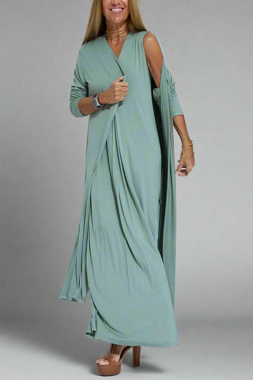 Elfriede Elegant Maxi Dress with Free Cardigan for Every Occasion - Elena Harper