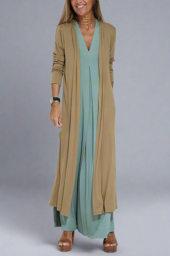 Elfriede Elegant Maxi Dress with Free Cardigan for Every Occasion - Elena Harper
