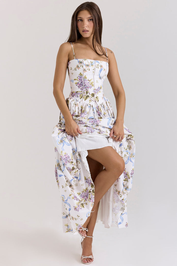Kessara - Elegant Floral Spaghetti Strap Summer Maxi Dress