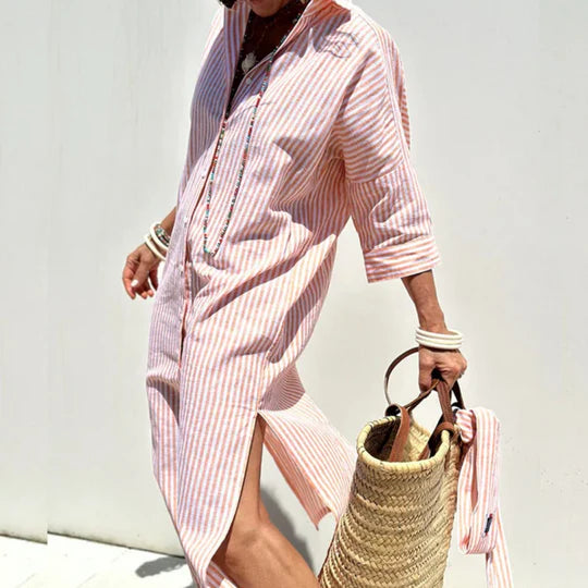 Nova - Stylish Striped Shirt Dress