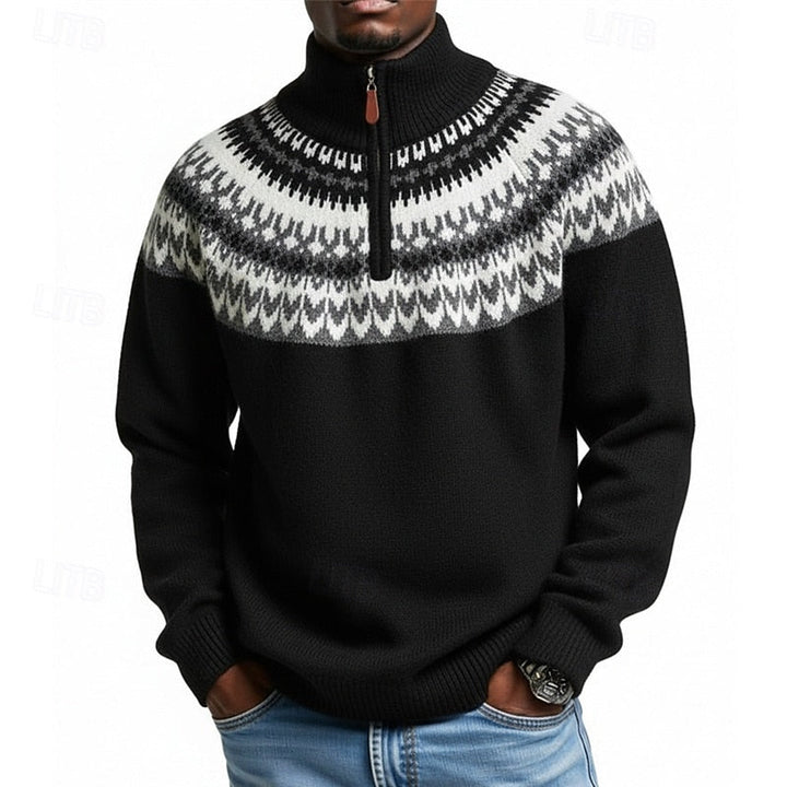 Cormac | Men's Patterned Quarter-Zip Sweater with Knit Collar