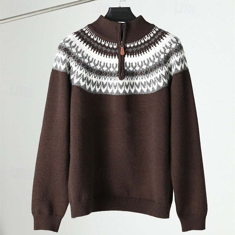 Cormac | Men's Patterned Quarter-Zip Sweater with Knit Collar