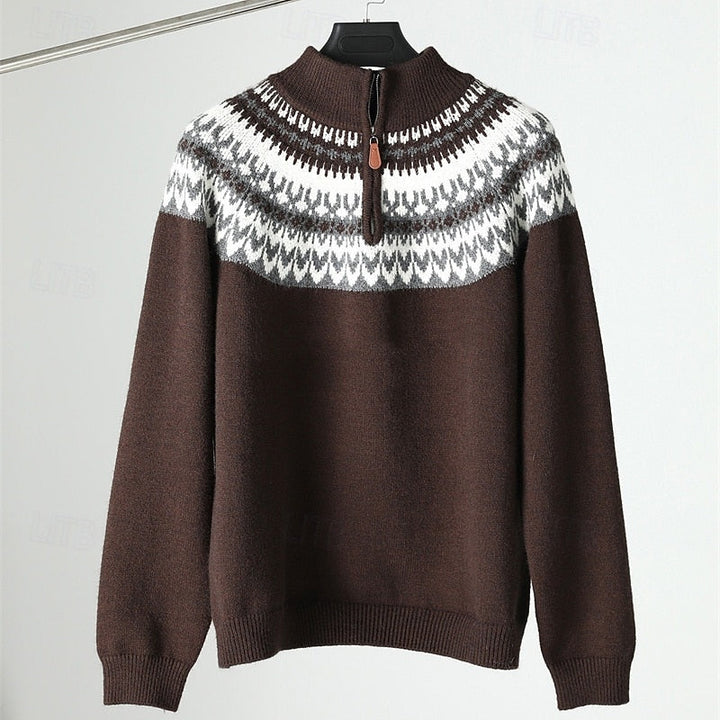 Cormac | Men's Patterned Quarter-Zip Sweater with Knit Collar
